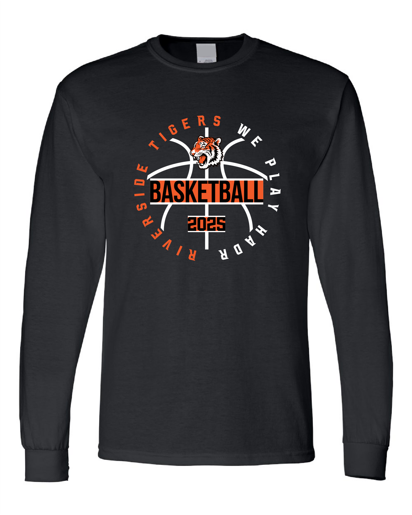 Tigers Basketball We Play Hard Circle Long Sleeve Tee – Black