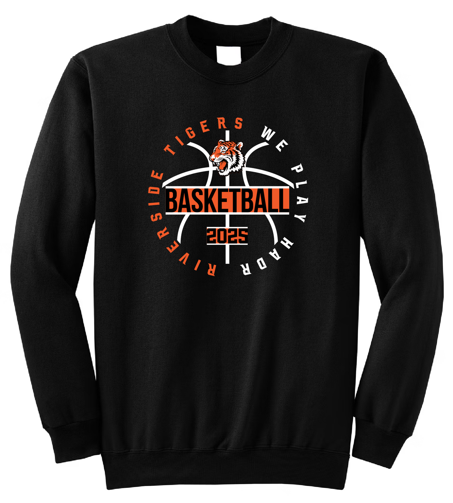 Tigers Basketball We Play Hard Circle Crewneck Sweater – Black