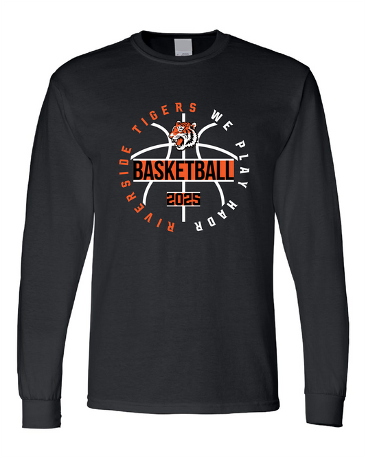 Tigers Basketball We Play Hard Circle Long Sleeve Tee – Black