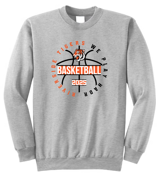 Tigers Basketball We Play Hard Circle Crewneck Sweater – Gray