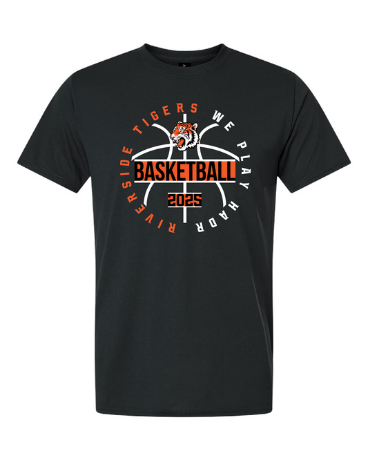 Tigers Basketball We Play Hard Circle Short Sleeve Tee – Black