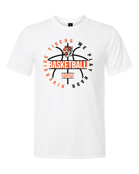 Tigers Basketball We Play Hard Circle Short Sleeve Tee – White