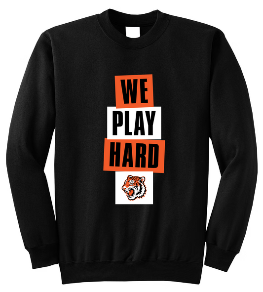 Tigers Basketball We Play Hard Crewneck Sweater – Black
