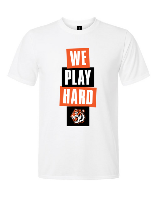 Tigers Basketball We Play Hard Short Sleeve Tee – White